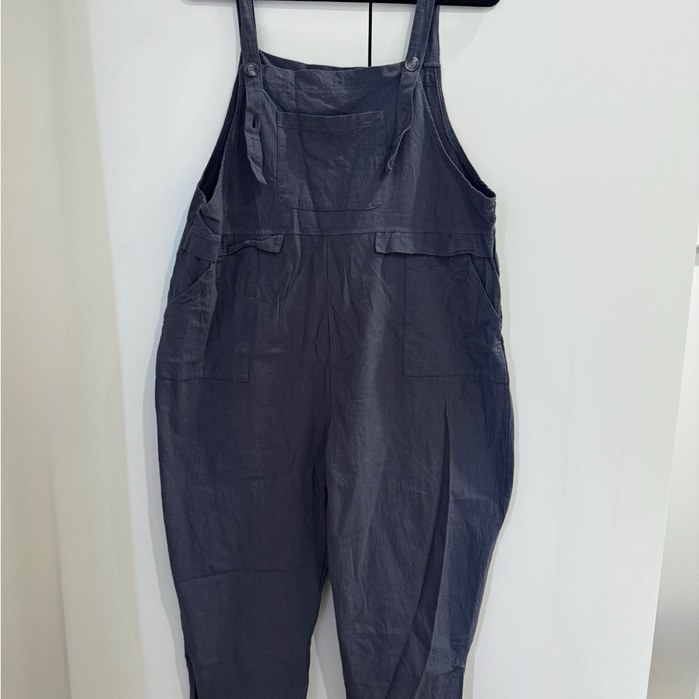 Gihuo Women Linen Overalls Jumpsuits Loose Fit Baggy Bib Romper